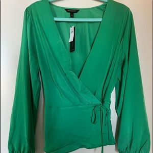NWT - Gorgeous green wrap top! Silky material, vibrant color.